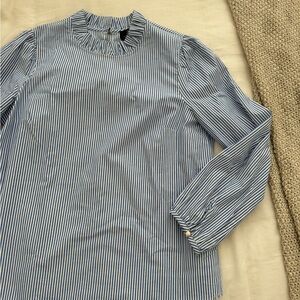 J. Crew Navy and White Pinstripe Blouse